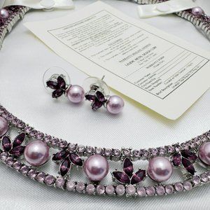 Suzanne Somers Collar CZ and Pink Pearl Necklace with Earrings